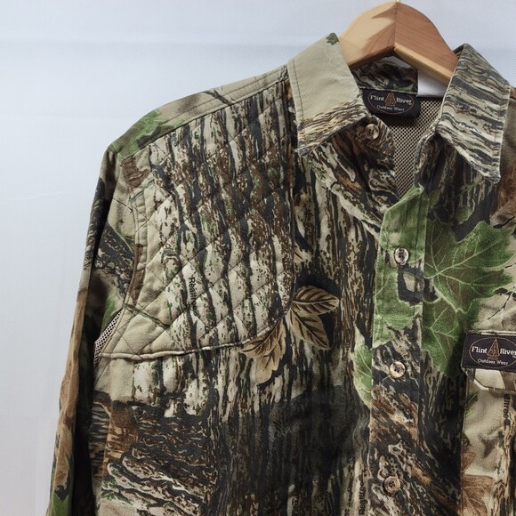 VTG Flint River Flannel Shirt Mens Medium Hunting Shooting Camo Button Vented - Picture 5 of 15